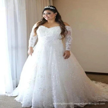 Hand Made Elegant Tulle Full Sleeve European Style Fat Wedding Dress